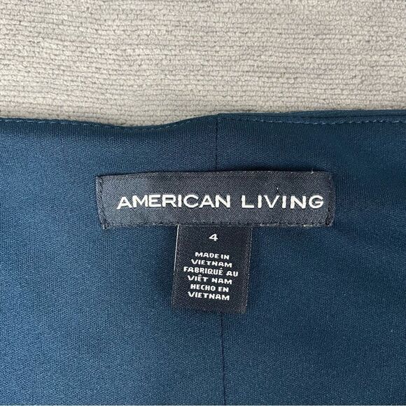 American Living Women's Blue Gabrielle Ruffled Satin Sheath Dress Size 4 - Picture 4 of 10